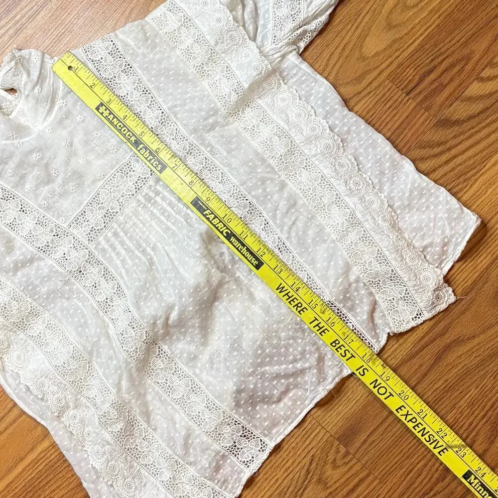 Antique Victorian Blouse White Lace Edwardian Puff Sleeve Cropped S Swiss Dot